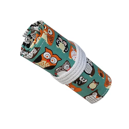 HEALSOPTHY Stabile Federmäppchen Buntstift Rolle mit Fächern Cartoon Eulenmuster Leichtes Roll Up Stiftemäppchen für Schüler zur Praktischen Stifteorganisation von HEALSOPTHY