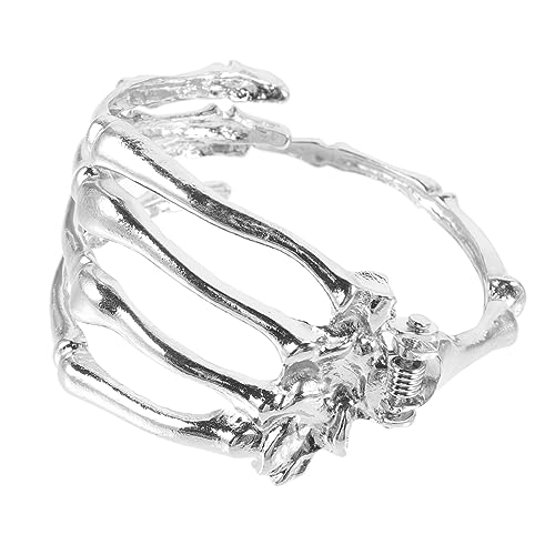 HEALSOPTHY Verstellbares Halloween Skelett Armreif Damen Armband aus Metall mit Offenem Design DIY Schmuck Cuff Bangle für Party und Alltag Komfortabler Gothic Armschmuck von HEALSOPTHY