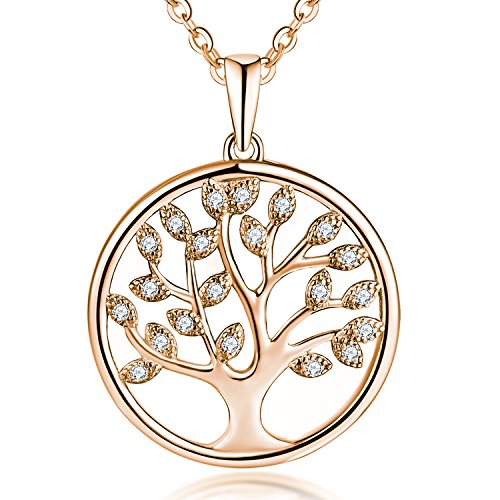 JO WISDOM Halskette Lebensbaum silber 925 baum des lebens Yggdrasil Anhänger Kette mit 3A Zirconia mit rosévergoldet,Damen Schmuck,Schmuck für Frauen von JO WISDOM