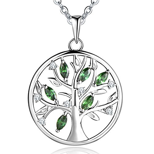 JO WISDOM Halskette Baum Des Lebens,Kette anhaenger silber 925 baum des lebens Familie Anhänger Halskette mit 3A Zirconia Mai Geburtsstein Smaragd Farbe,Damen Schmuck,kette: 45-50CM,Schmuck für Frauen von JO WISDOM
