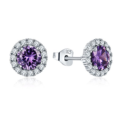 JO WISDOM Ohrstecker Lila Amethyst Silber 925 Damen Runde Ohrringe Stecker mit 3A Zirkonia Februar Geburtsstein ,Schmuck für Frauen von JO WISDOM