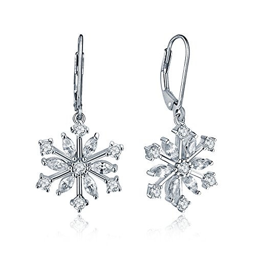 JO WISDOM Ohrringe Schneeflocke Weihnachten Hängend Silber 925 Damen mit 3A Zirkonia Januar Geburtsstein Granat Farbe,Schmuck für Frauen von JO WISDOM