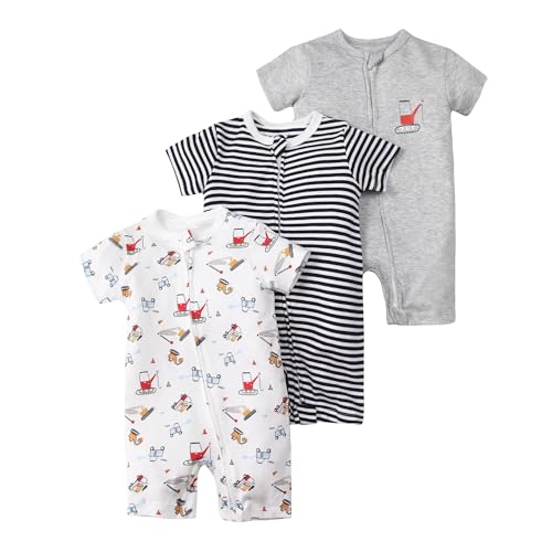 HEARTTOUCH 3er Pack Baby Strampler Romper Mädchen Jungen Romper Bodysuit mit Aufdruck Kurzarm Jumpsuit Schlafoverall Schlafanzug Babykleidung (10,80) von HEARTTOUCH