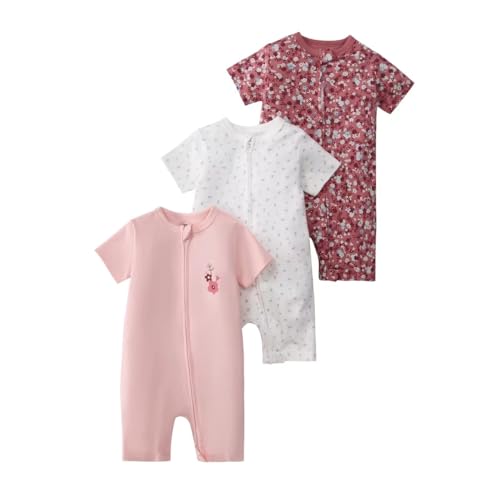 HEARTTOUCH 3er Pack Baby Strampler Romper Mädchen Jungen Romper Bodysuit mit Aufdruck Kurzarm Jumpsuit Schlafoverall Schlafanzug Babykleidung (15,73) von HEARTTOUCH