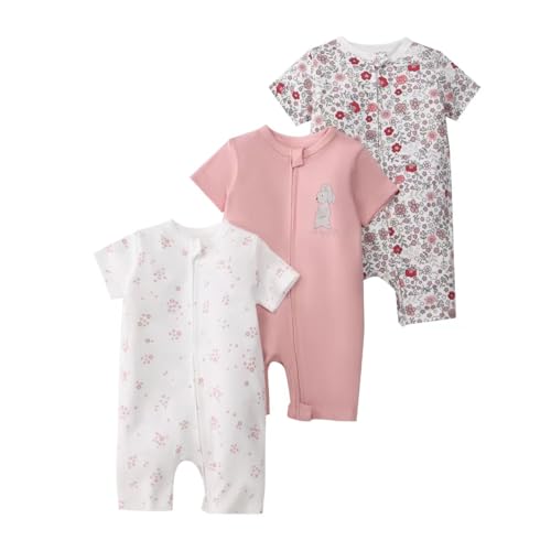 HEARTTOUCH 3er Pack Baby Strampler Romper Mädchen Jungen Romper Bodysuit mit Aufdruck Kurzarm Jumpsuit Schlafoverall Schlafanzug Babykleidung (16,66) von HEARTTOUCH
