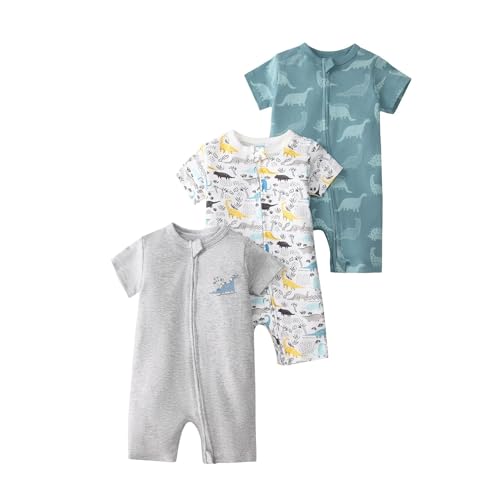 HEARTTOUCH 3er Pack Baby Strampler Romper Mädchen Jungen Romper Bodysuit mit Aufdruck Kurzarm Jumpsuit Schlafoverall Schlafanzug Babykleidung (18,66) von HEARTTOUCH