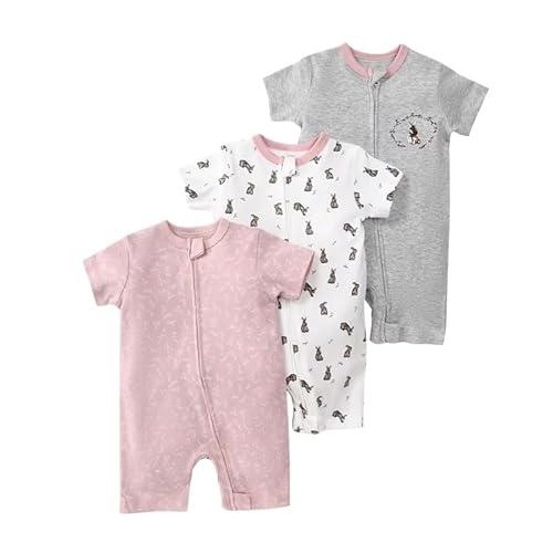 HEARTTOUCH 3er Pack Baby Strampler Romper Mädchen Jungen Romper Bodysuit mit Aufdruck Kurzarm Jumpsuit Schlafoverall Schlafanzug Babykleidung (4,85) von HEARTTOUCH