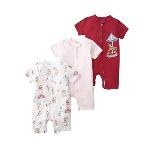 HEARTTOUCH 3er Pack Baby Strampler Romper Mädchen Jungen Romper Bodysuit mit Aufdruck Kurzarm Jumpsuit Schlafoverall Schlafanzug Babykleidung (7,80) von HEARTTOUCH
