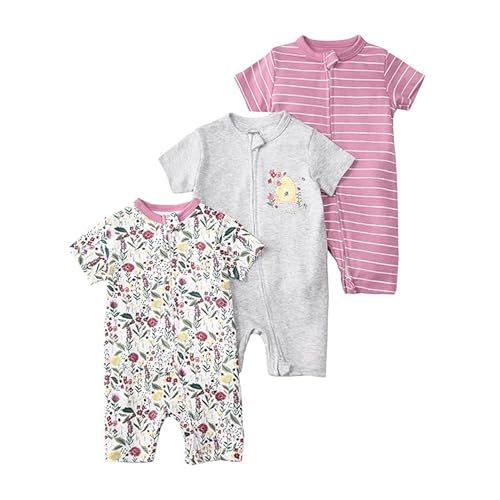 HEARTTOUCH 3er Pack Baby Strampler Romper Mädchen Jungen Romper Bodysuit mit Aufdruck Kurzarm Jumpsuit Schlafoverall Schlafanzug Babykleidung (8,85) von HEARTTOUCH