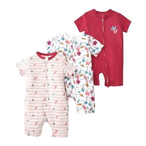 HEARTTOUCH 3er Pack Baby Strampler Romper Mädchen Jungen Romper Bodysuit mit Aufdruck Kurzarm Jumpsuit Schlafoverall Schlafanzug Babykleidung (9,80) von HEARTTOUCH
