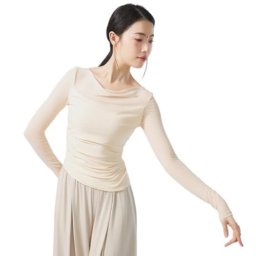 HEARTTOUCH Ballettjacke Damen Tanzjacke Langarm Ballett Wrap Top Tanz Yoga Shirts Slim Fit Gym Tops Wickelbluse Ballett Shirts Tanzbekleidung (Beige,XL) von HEARTTOUCH