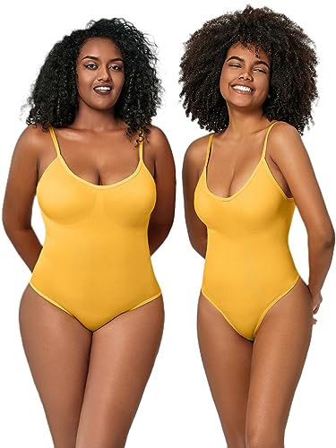 HEARTTOUCH Body Shaper Damen Miederbody Shapewear Shaping Bodysuit Bauchweg Verstellbarer Schultergurt Jumpsuit Figurenformend Damenbody S-3XL (Gelb 36799,L) von HEARTTOUCH