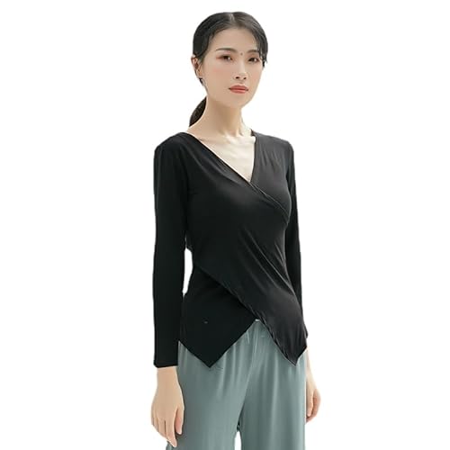 HEARTTOUCH Damen Ballettjacke Tanzjacke Bolero Langarm Tanzoberteil Wickeljacke Einfarbig Ballett Jazz Tanz Gymnastik Tops Tanzbekleidung Dancewear (Schwarz Langarm,M) von HEARTTOUCH