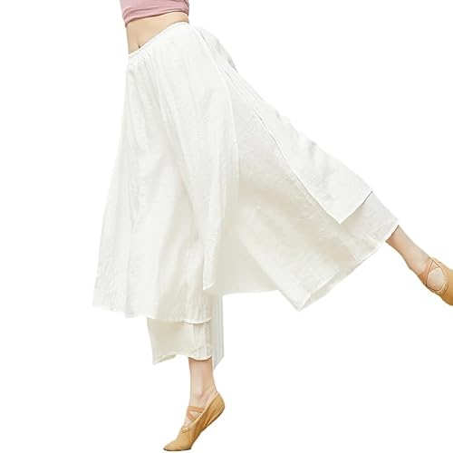 HEARTTOUCH Damen Einfarbig Tanzhose Trainingshose Bauchtanz Pilates Yogahose Leicht Sporthose Übungshosen Weites Bein Hosen Klassische Tanzkleidung (Weiß,L) von HEARTTOUCH