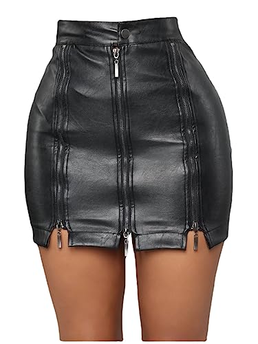 HEARTTOUCH Damen Sexy Rock Hohe Taille PU Leder Bleistiftröcke Slim Kunstleder Minirock Stretch Lederrock Bodycon Röcke Gogo Clubwear (A Schwarz,4XL,4XL) von HEARTTOUCH