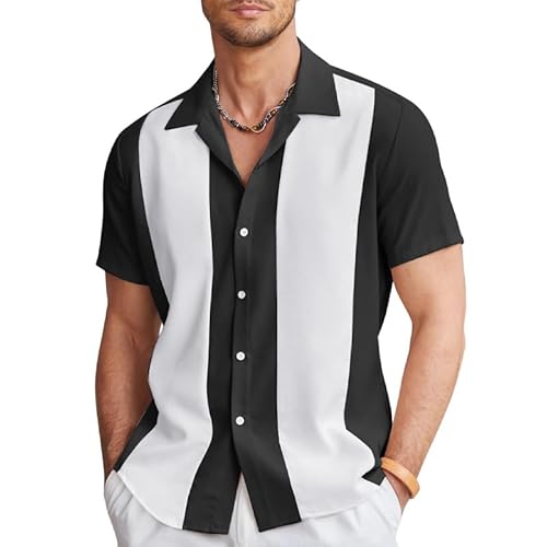 HEARTTOUCH Herren Bowling Shirt 50er Vintage Retro Hemd Rockabilly Freizeithemd Button Down Hemd Sommerhemd Kurzarmhemd S-3XL (327,3XL,3XL) von HEARTTOUCH