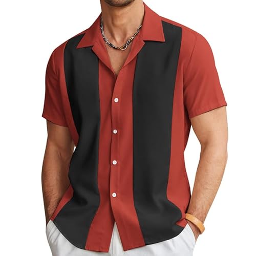 HEARTTOUCH Herren Bowling Shirt 50er Vintage Retro Hemd Rockabilly Freizeithemd Button Down Hemd Sommerhemd Kurzarmhemd S-3XL (328,XL,XL) von HEARTTOUCH