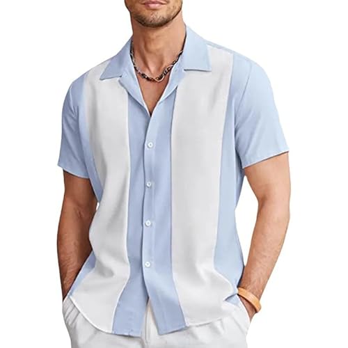 HEARTTOUCH Herren Bowling Shirt 50er Vintage Retro Hemd Rockabilly Freizeithemd Button Down Hemd Sommerhemd Kurzarmhemd S-3XL (357,XXL,XXL) von HEARTTOUCH