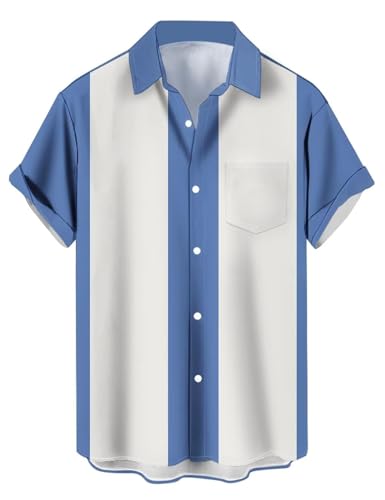 HEARTTOUCH Herren Bowling Shirt 50er Vintage Retro Hemd Rockabilly Freizeithemd Button Down Hemd Sommerhemd Kurzarmhemd S-3XL (KH-1,L,L) von HEARTTOUCH