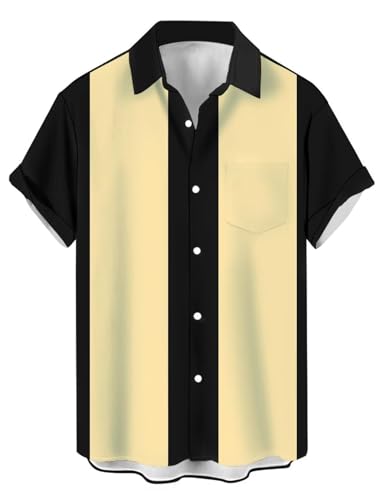 HEARTTOUCH Herren Bowling Shirt 50er Vintage Retro Hemd Rockabilly Freizeithemd Button Down Hemd Sommerhemd Kurzarmhemd S-3XL (KH-3,M,M) von HEARTTOUCH