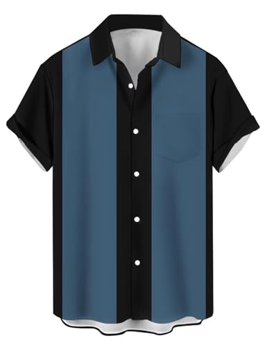 HEARTTOUCH Herren Bowling Shirt 50er Vintage Retro Hemd Rockabilly Freizeithemd Button Down Hemd Sommerhemd Kurzarmhemd S-3XL (KH-4,XXL,XXL) von HEARTTOUCH