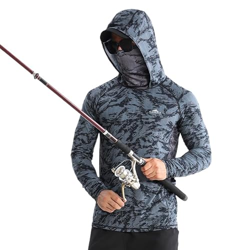 HEARTTOUCH Herren Fishing Hoodie Kapuzenpullover UPF 50+ Langarm Angelhemd mit Maske Hoodie UV-Schutz Hooded T-Shirts Rashguard Angelbekleidung (Typ B,XXL) von HEARTTOUCH