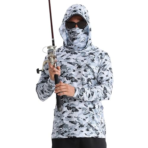 HEARTTOUCH Herren Fishing Hoodie Kapuzenpullover UPF 50+ Langarm Angelhemd mit Maske Hoodie UV-Schutz Hooded T-Shirts Rashguard Angelbekleidung (Typ C,XXL) von HEARTTOUCH