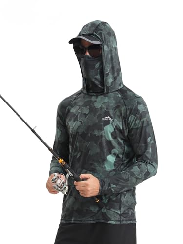 HEARTTOUCH Herren Fishing Hoodie Kapuzenpullover UPF 50+ Langarm Angelhemd mit Maske Hoodie UV-Schutz Hooded T-Shirts Rashguard Angelbekleidung (Typ R,XXL) von HEARTTOUCH