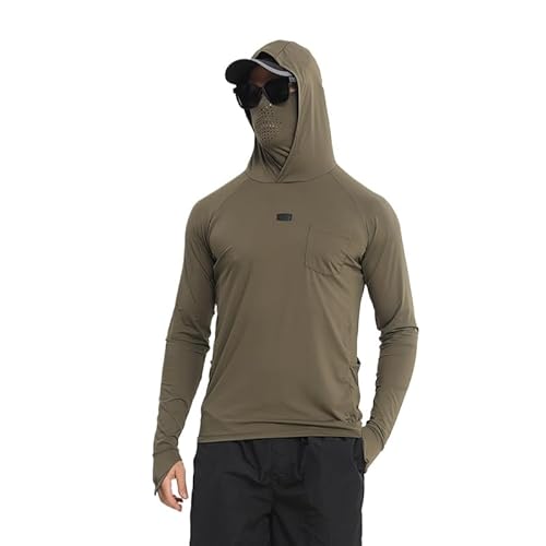 HEARTTOUCH Herren UPF 50+ Fishing Hoodie Kapuzenpullover Langarm Angelhemd mit Maske Hoodie UV-Schutz Hooded T-Shirts Rashguard Angelbekleidung (Grün,XL) von HEARTTOUCH