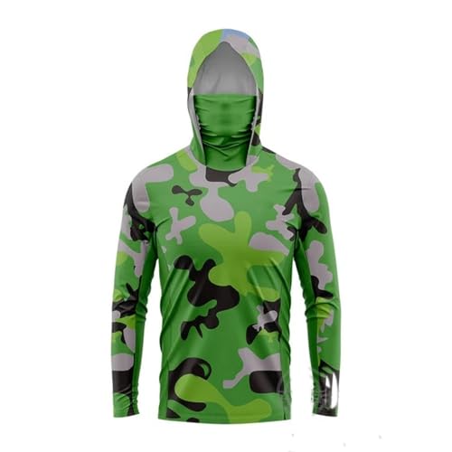 HEARTTOUCH Herren UV-Schutz Fishing Hoodie Kapuzenpullover UPF 50+ Langarm Angelhemd mit Maske Hoodie Schnell trocknend Rashguard Angelbekleidung (1,7XL,7XL) von HEARTTOUCH