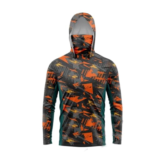 HEARTTOUCH Herren UV-Schutz Fishing Hoodie Kapuzenpullover UPF 50+ Langarm Angelhemd mit Maske Hoodie Schnell trocknend Rashguard Angelbekleidung (10,M,M) von HEARTTOUCH