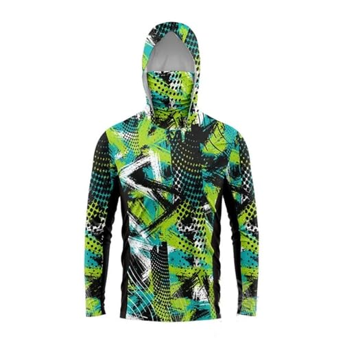 HEARTTOUCH Herren UV-Schutz Fishing Hoodie Kapuzenpullover UPF 50+ Langarm Angelhemd mit Maske Hoodie Schnell trocknend Rashguard Angelbekleidung (11,S,S) von HEARTTOUCH
