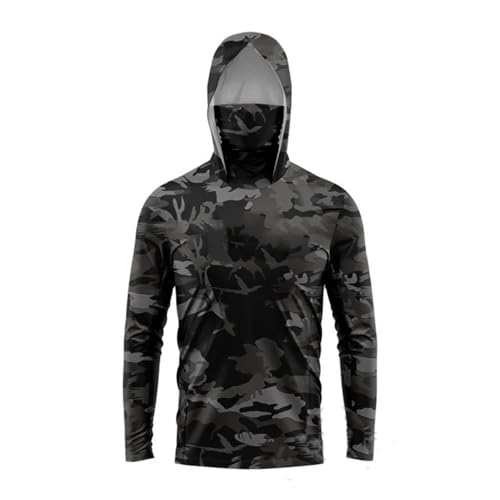 HEARTTOUCH Herren UV-Schutz Fishing Hoodie Kapuzenpullover UPF 50+ Langarm Angelhemd mit Maske Hoodie Schnell trocknend Rashguard Angelbekleidung (13,XXL,XXL) von HEARTTOUCH