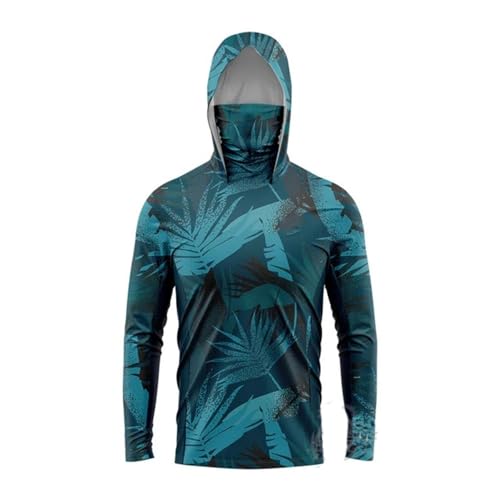 HEARTTOUCH Herren UV-Schutz Fishing Hoodie Kapuzenpullover UPF 50+ Langarm Angelhemd mit Maske Hoodie Schnell trocknend Rashguard Angelbekleidung (14,3XL,3XL) von HEARTTOUCH