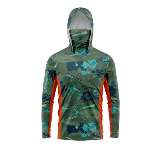 HEARTTOUCH Herren UV-Schutz Fishing Hoodie Kapuzenpullover UPF 50+ Langarm Angelhemd mit Maske Hoodie Schnell trocknend Rashguard Angelbekleidung (16,XXL,XXL) von HEARTTOUCH