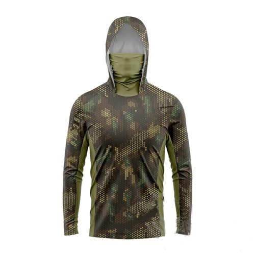 HEARTTOUCH Herren UV-Schutz Fishing Hoodie Kapuzenpullover UPF 50+ Langarm Angelhemd mit Maske Hoodie Schnell trocknend Rashguard Angelbekleidung (17,L,L) von HEARTTOUCH