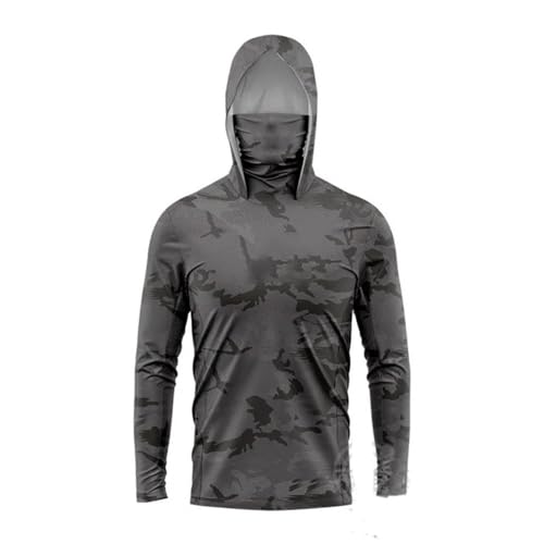 HEARTTOUCH Herren UV-Schutz Fishing Hoodie Kapuzenpullover UPF 50+ Langarm Angelhemd mit Maske Hoodie Schnell trocknend Rashguard Angelbekleidung (2,XXL,XXL) von HEARTTOUCH