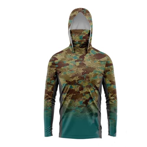 HEARTTOUCH Herren UV-Schutz Fishing Hoodie Kapuzenpullover UPF 50+ Langarm Angelhemd mit Maske Hoodie Schnell trocknend Rashguard Angelbekleidung (3,M,M) von HEARTTOUCH