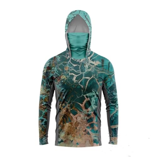 HEARTTOUCH Herren UV-Schutz Fishing Hoodie Kapuzenpullover UPF 50+ Langarm Angelhemd mit Maske Hoodie Schnell trocknend Rashguard Angelbekleidung (4,L,L) von HEARTTOUCH