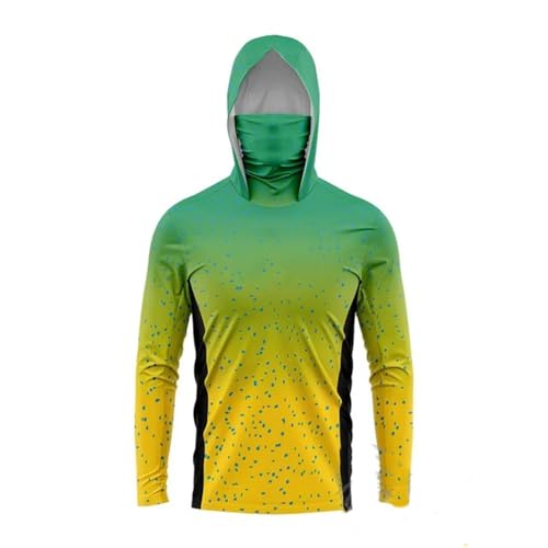 HEARTTOUCH Herren UV-Schutz Fishing Hoodie Kapuzenpullover UPF 50+ Langarm Angelhemd mit Maske Hoodie Schnell trocknend Rashguard Angelbekleidung (6,L,L) von HEARTTOUCH