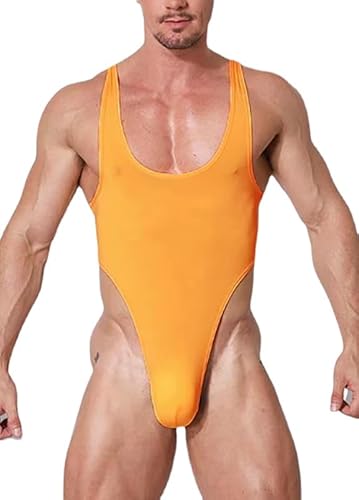 HEARTTOUCH Herren Wrestling Singlet Body Ärmellos Unterhemd Stringbody Rückenfrei Overall Jumpsuits Atmungsaktiv Trikot Leotard Bodysuit Einteiliger Unterwäsche (Gelb,M) von HEARTTOUCH