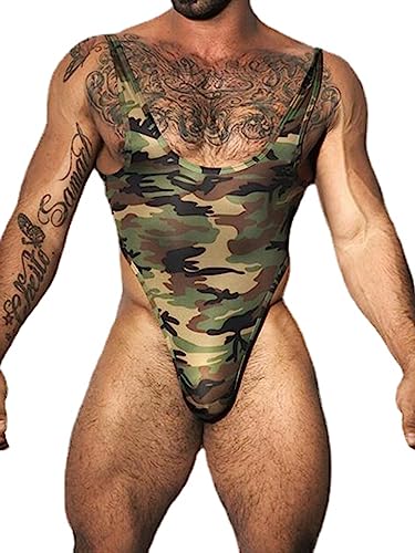 HEARTTOUCH Herren Wrestling Singlet Body Ärmellos Unterhemd Stringbody Rückenfrei Overall Jumpsuits Atmungsaktiv Trikot Leotard Bodysuit Einteiliger Unterwäsche (Grün,S) von HEARTTOUCH