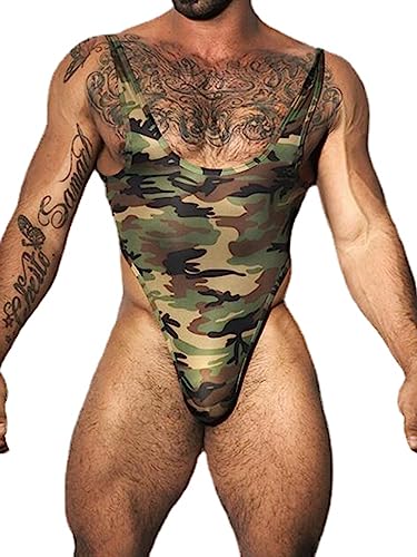 HEARTTOUCH Herren Wrestling Singlet Body Ärmellos Unterhemd Stringbody Rückenfrei Overall Jumpsuits Atmungsaktiv Trikot Leotard Bodysuit Einteiliger Unterwäsche (Grün,XL) von HEARTTOUCH