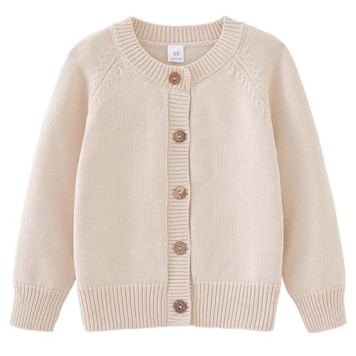 HEARTTOUCH Kinder Dick Strickjacke Cardigan Baumwolle Strickpullover Mädchen Jungen Langarm Sweartshirt Bolero Jäckchen Top Strickjacken (Beige,140) von HEARTTOUCH