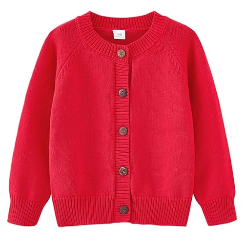 HEARTTOUCH Kinder Dick Strickjacke Cardigan Baumwolle Strickpullover Mädchen Jungen Langarm Sweartshirt Bolero Jäckchen Top Strickjacken (Rot,140) von HEARTTOUCH
