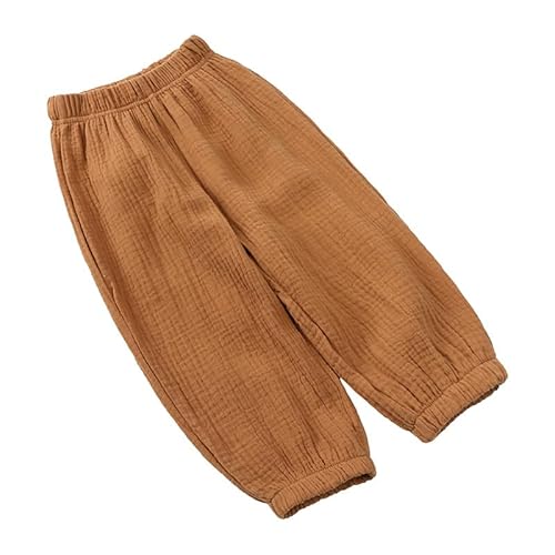 HEARTTOUCH Kinder Klimahose Bloomers Hose Sommer Leinenhose Leichte Lange Pumphose Jungen Mädchen Sommerhose Haremshose (Brown A,140,140) von HEARTTOUCH