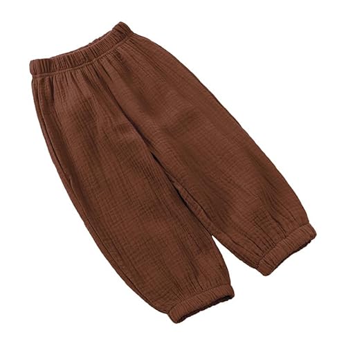 HEARTTOUCH Kinder Klimahose Bloomers Hose Sommer Leinenhose Leichte Lange Pumphose Jungen Mädchen Sommerhose Haremshose (Brown B,140,140) von HEARTTOUCH