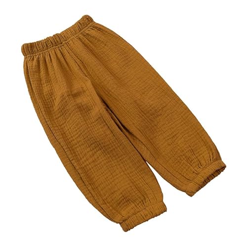 HEARTTOUCH Kinder Klimahose Bloomers Hose Sommer Leinenhose Leichte Lange Pumphose Jungen Mädchen Sommerhose Haremshose (Brown C,110,110) von HEARTTOUCH