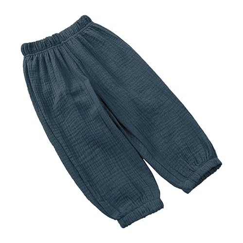 HEARTTOUCH Kinder Klimahose Bloomers Hose Sommer Leinenhose Leichte Lange Pumphose Jungen Mädchen Sommerhose Haremshose (Dunkelblau,140,140) von HEARTTOUCH