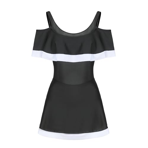 HEARTTOUCH Mädchen Badekleid Badeanzug Kinder Bademode Schwimmkleid UV-Schutz Baderock mit Shorts Schwimmanzug Badebekleidung Strandmode (A Schwarz,3XL,12 Jahre,14 Jahre) von HEARTTOUCH